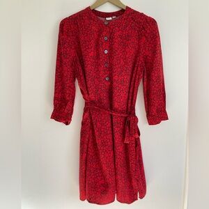 Gap red floral long sleeve knee length dress